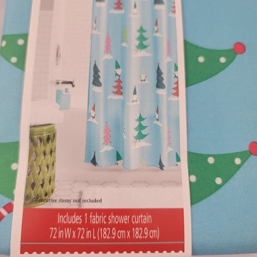 Holiday Time CHRISTMAS TREES AND GNOMES Fabric Shower Curtain – 72” x 72”